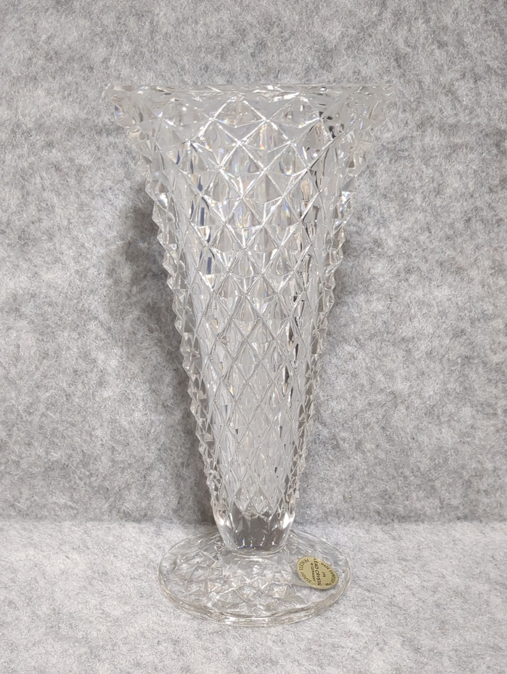 VINTAGE Princess House CRYSTAL VASE WAFFLE PATTERN ART GLASS TEXTURED
